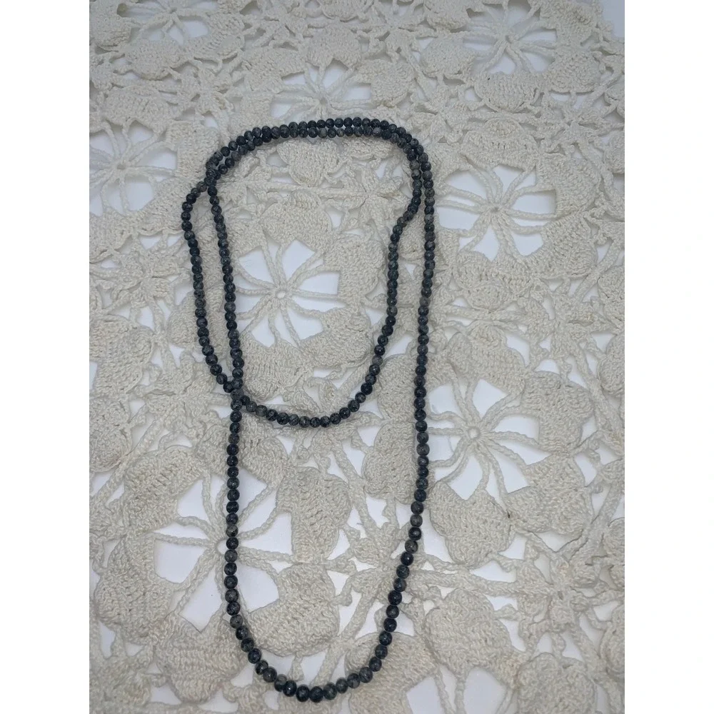 Vintage Natural Black Gray Stone Bead Layering Necklace 36